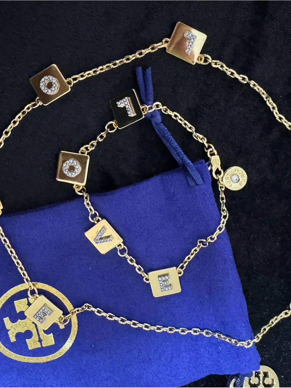 Tory Burch Gold 'LOVE' Link Necklace & bracelet set - Gold Square Letter Charms